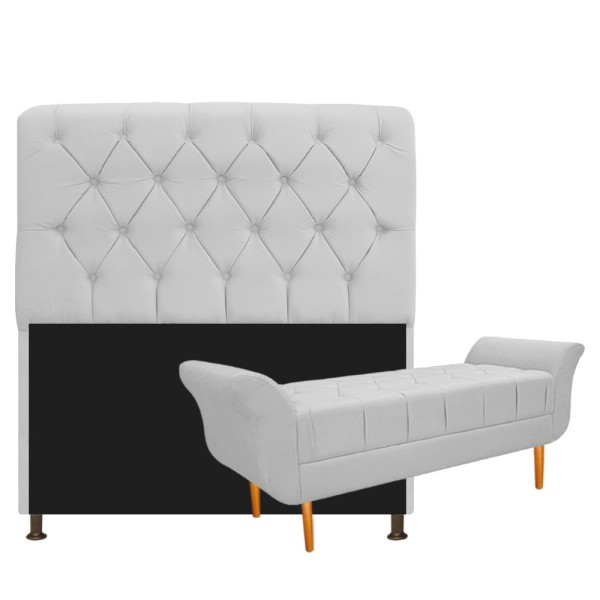 Kit Cabeceira Lady e Recamier Ari 90 cm Solteiro Suede Branco - ADJ Decor