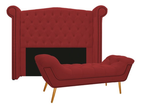 Kit Cabeceira e Calçadeira Veneza 160 cm Queen Size Corano Vermelho - ADJ Decor