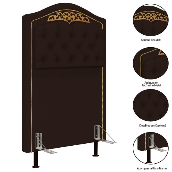 Encontraproduto.com.br - Cabeceira Cama Box Solteiro 90cm Com Calçadeira Baú Imperial J02 Sintético Marrom Escuro - Mpozenato