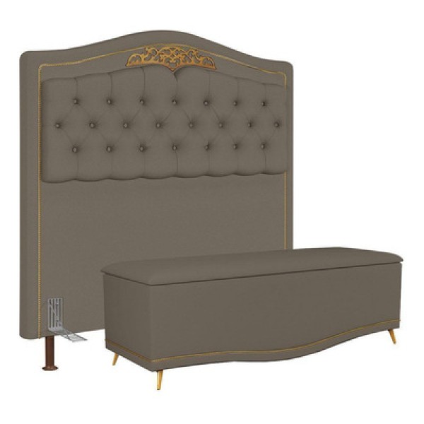 Encontraproduto.com.br - Cabeceira Cama Box Casal Queen 160cm Com Calçadeira Baú Imperial J02 Sintético Areia - Mpozenato