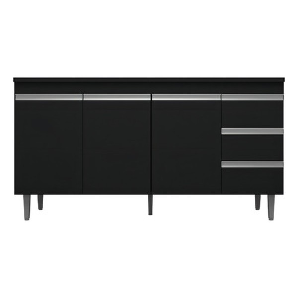 Balcão Gabinete Cozinha Andréia 160cm Com Tampo 3 Portas Preto - Desk Design