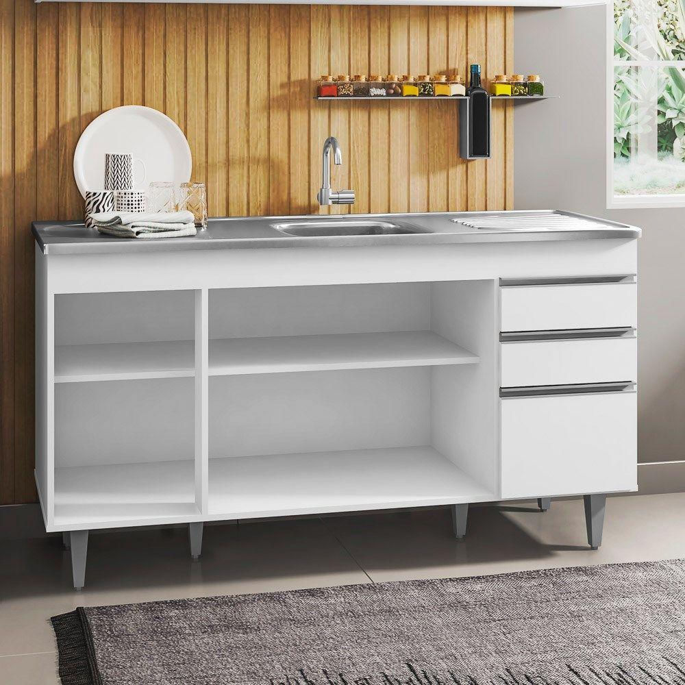 Encontraproduto.com.br - Balcão Gabinete Com Pia Inox 150cm Marrocos - Lumil Móveis