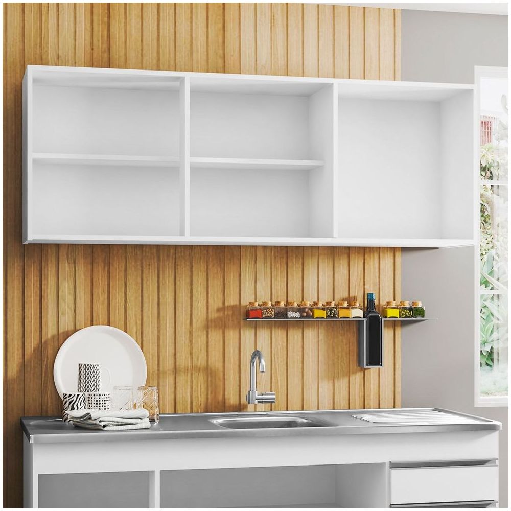 Encontraproduto.com.br - Kit 2 Armários Aéreos 150cm 3 Portas Argélia Branco - Lumil