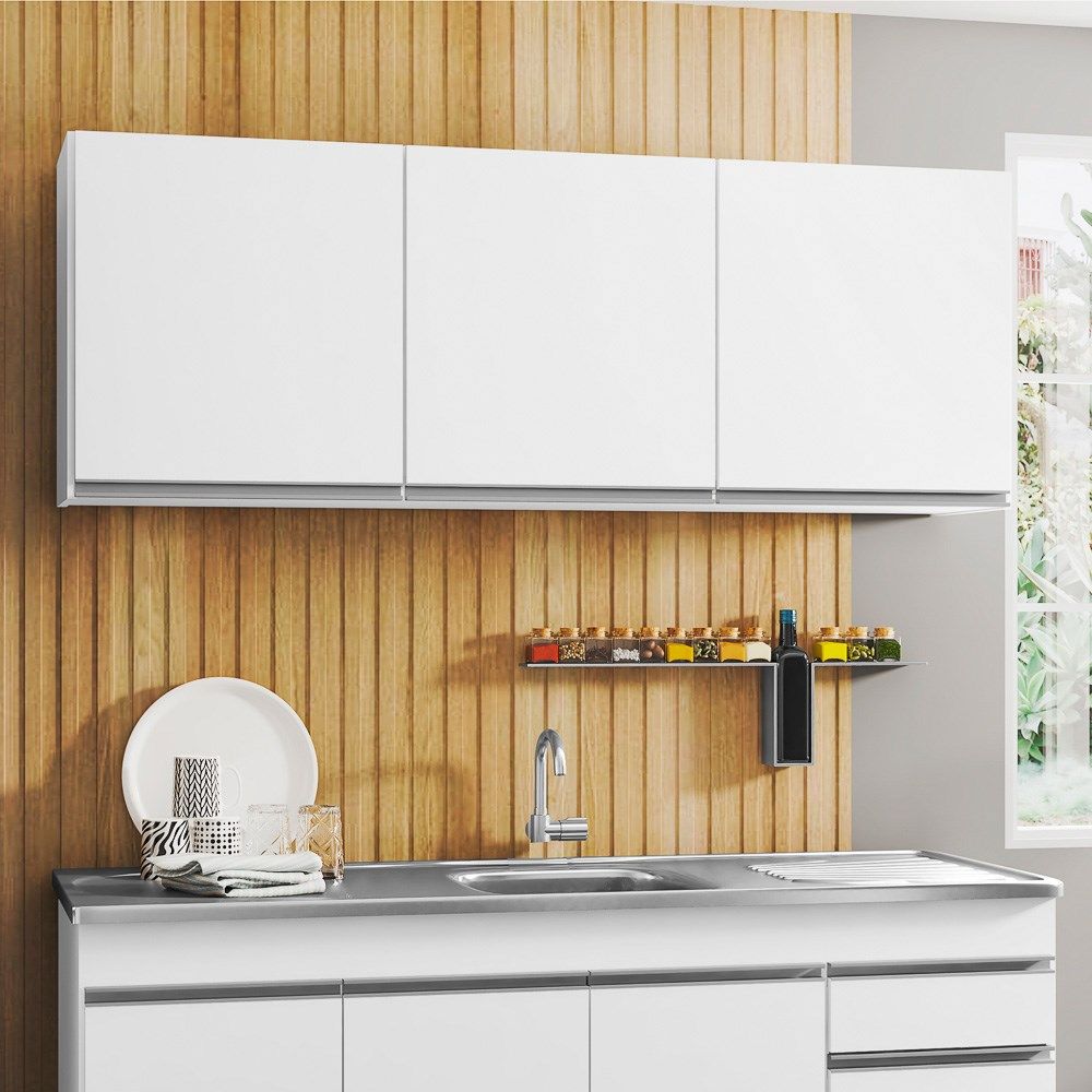 Encontraproduto.com.br - Kit 2 Armários Aéreos 150cm 3 Portas Argélia Branco - Lumil