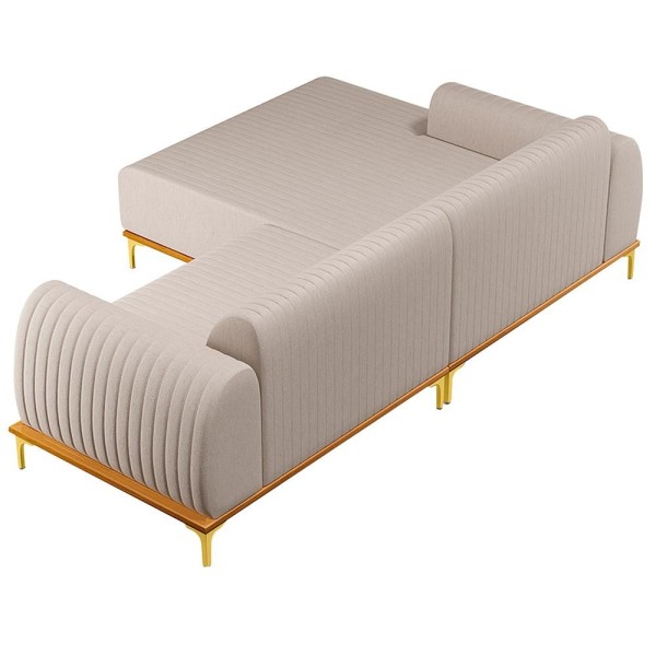 Encontraproduto.com.br - Sofá 245cm 4 Lugares com Chaise Esquerdo Pés Gold Molino C-107 Linho Bege - Domi