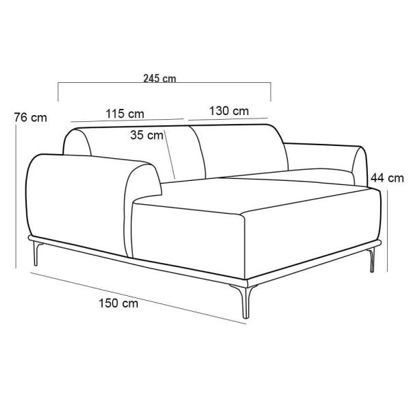 Encontraproduto.com.br - Sofá 245cm 4 Lugares com Chaise Esquerdo Pés Gold Molino C-107 Linho Bege - Domi