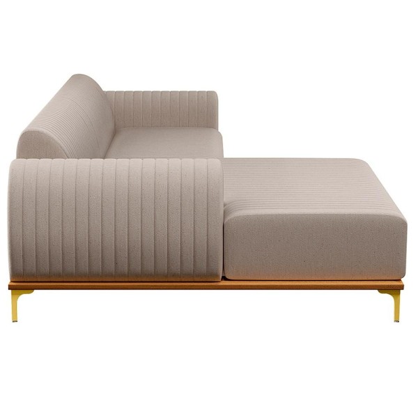 Encontraproduto.com.br - Sofá 245cm 4 Lugares com Chaise Esquerdo Pés Gold Molino C-107 Linho Bege - Domi
