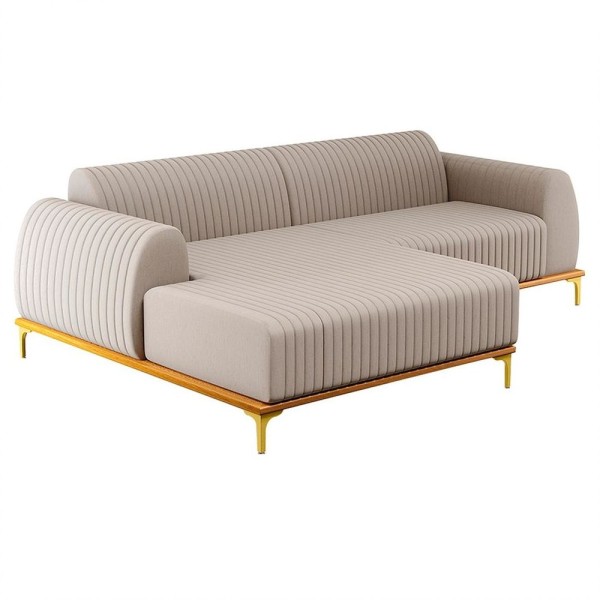 Encontraproduto.com.br - Sofá 245cm 4 Lugares com Chaise Esquerdo Pés Gold Molino C-107 Linho Bege - Domi