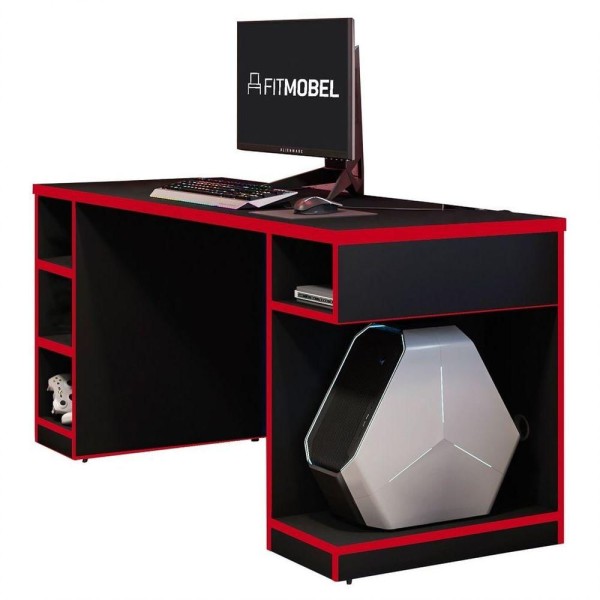 Encontraproduto.com.br - Mesa Para Computador Notebook Gamer 136cm Player Pro F02 Preto/Vermelho - Mpozenato