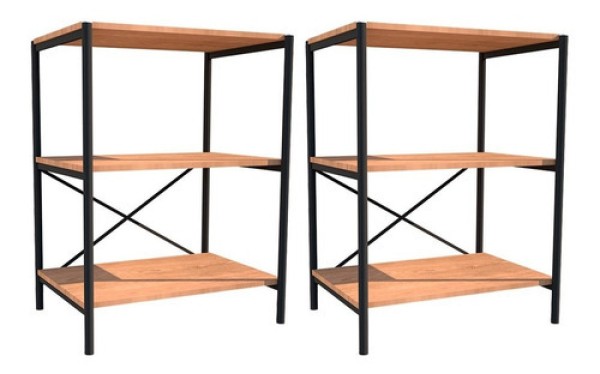 Kit 2 Sapateiras Multiuso Hall de Entrada 60cm 3 Prateleiras Padova Demolição/Preto - Artefamol