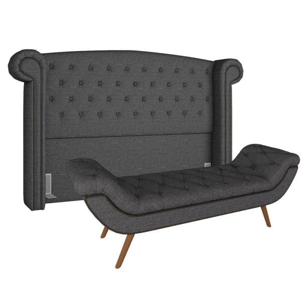 Cabeceira Cama Box Casal 140cm Provença com Calçadeira Vêneto P02 Linho Chumbo - Mpozenato