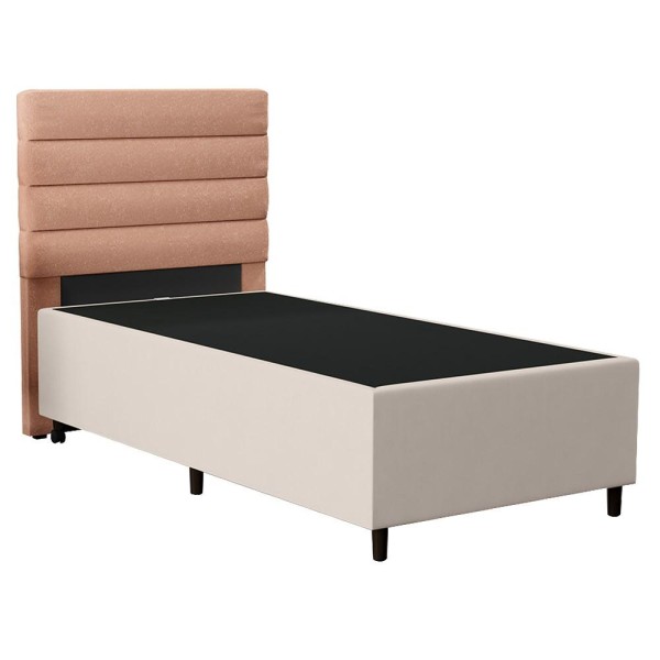 Encontraproduto.com.br - Cabeceira com Base para Cama Box Solteiro 88x188cm Hit ID5 Suede Bege/Linho Rosê - Mpozenato