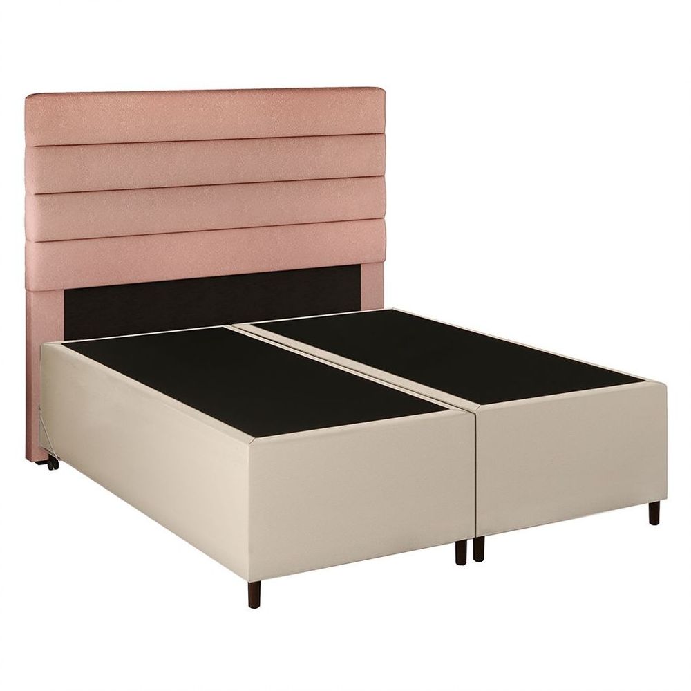 Encontraproduto.com.br - Cabeceira com Base Cama Box Casal Queen 158x198 Hit ID5 Corano Bege/Linho Rosê - Mpozenato
