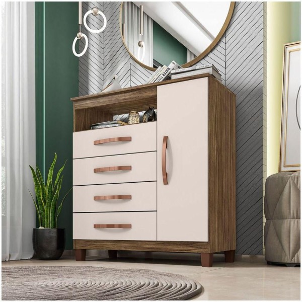 Encontraproduto.com.br - Cômoda Sapateira 1 Porta E 4 Gavetas Cannes I03 Teka/Champagne - Mpozenato