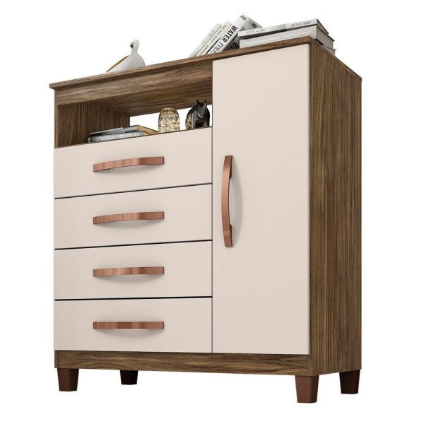 Encontraproduto.com.br - Cômoda Sapateira 1 Porta E 4 Gavetas Cannes I03 Teka/Champagne - Mpozenato