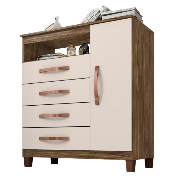 Encontraproduto.com.br - Cômoda Sapateira 1 Porta E 4 Gavetas Cannes I03 Teka/Champagne - Mpozenato