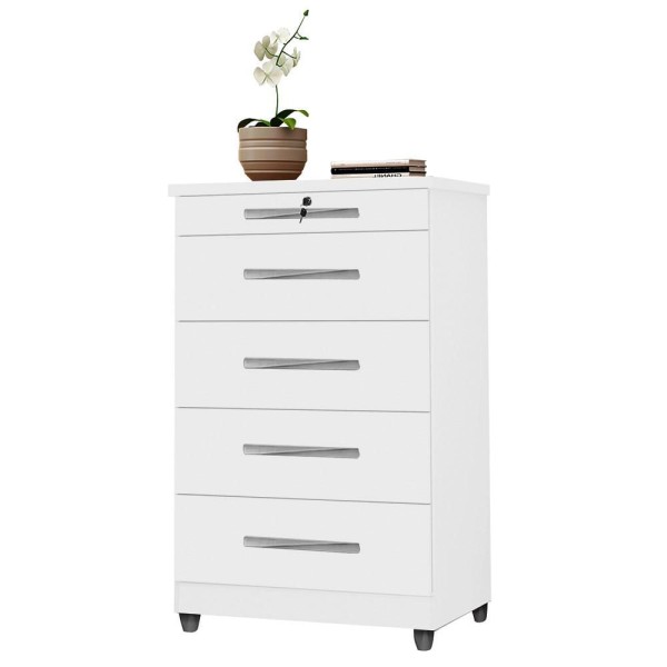 Encontraproduto.com.br - Cômoda para Quarto 68cm 5 Gavetas com Chave Emas Branco Luxo - Móveis Primus