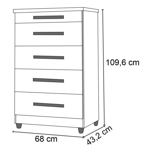 Encontraproduto.com.br - Cômoda para Quarto 68cm 5 Gavetas com Chave Emas Branco Luxo - Móveis Primus