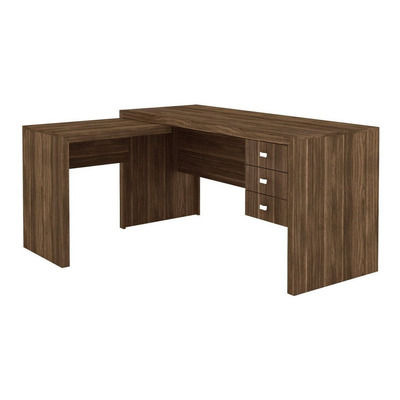 Mesa De Canto Para Escritório 3 Gavetas Me4106 Amêndoa