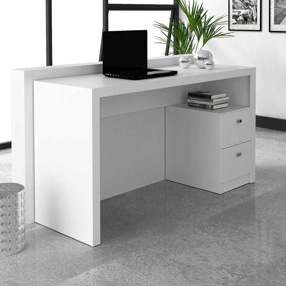 Encontraproduto.com.br - Mesa Para Computador Escrivaninha 2 Gavetas ME4130 Branco - Tecno Mobili