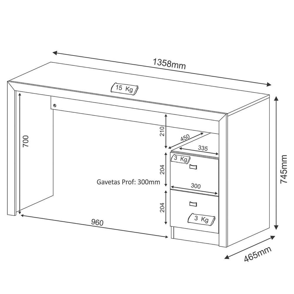 Encontraproduto.com.br - Mesa Para Computador Escrivaninha 2 Gavetas ME4130 Branco - Tecno Mobili