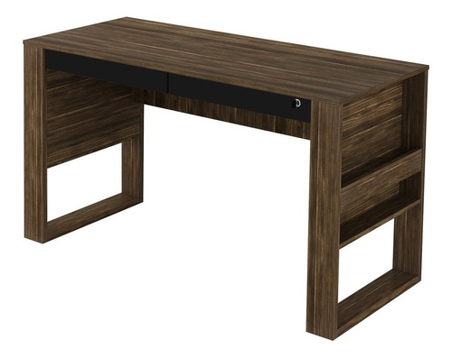 Mesa Para Computador Escrivaninha 2 Gavetas ME4144 Nogal/Preto - Tecno Mobili
