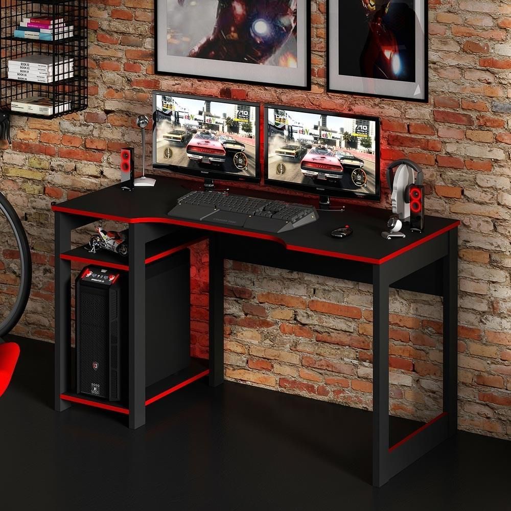 Encontraproduto.com.br - Mesa Para Computador Notebook Gamer ME4152 Preto/Vermelho - Tecno Mobili
