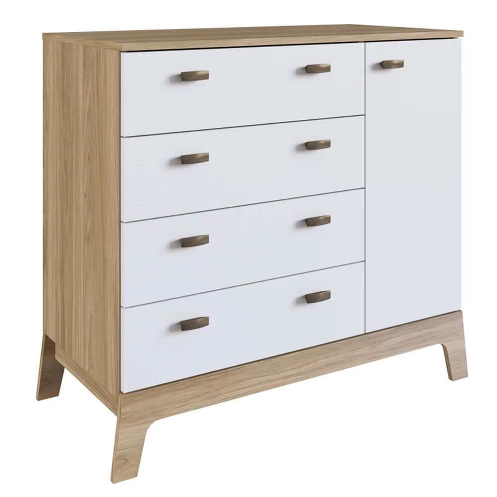 Encontraproduto.com.br - Cômoda Infantil 1 Porta 4 Gavetas 93cm Favo De Mel 004 Itapuã/branco - Completa Móveis