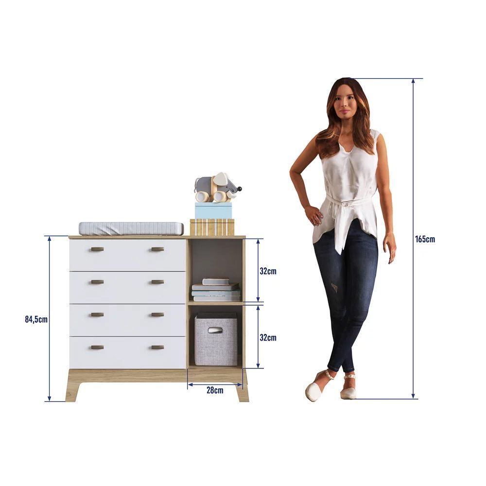 Encontraproduto.com.br - Cômoda Infantil 1 Porta 4 Gavetas 93cm Favo De Mel 004 Itapuã/branco - Completa Móveis