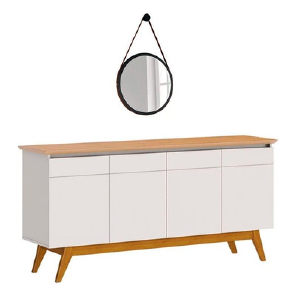 Encontraproduto.com.br - Balcão Buffet Classic Com Espelho Adnet HI01 Off White/Nature - Mpozenato
