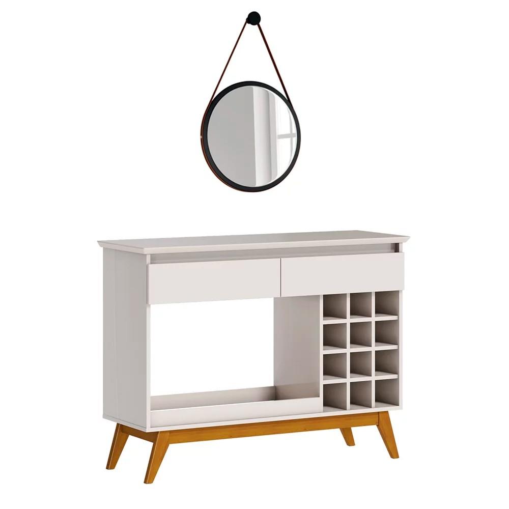 Aparador Classic Com Espelho Redondo Adnet HI01 Off White - Mpozenato