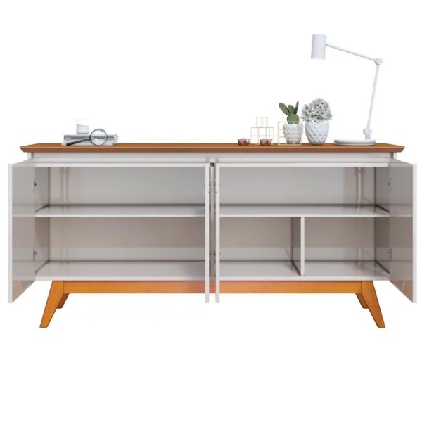 Encontraproduto.com.br - Balcão Buffet Classic Com Espelho Adnet 67cm HI01 Off White/Freijó - Mpozenato