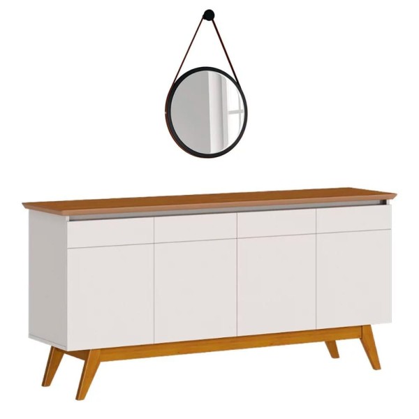 Encontraproduto.com.br - Balcão Buffet Classic Com Espelho Adnet 67cm HI01 Off White/Freijó - Mpozenato