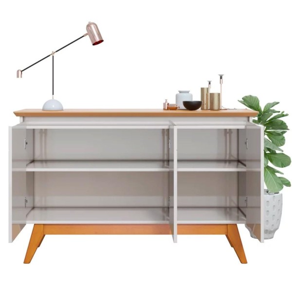 Encontraproduto.com.br - Balcão Buffet 3 Portas Classic Com Espelho Adnet 67cm HI01 Off White/Nature - Mpozenato