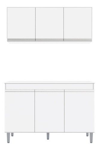 Encontraproduto.com.br - Armário e Balcão Gabinete Para Pia 120cm com Tampo 3 Portas Manu Branco - AJL Móveis