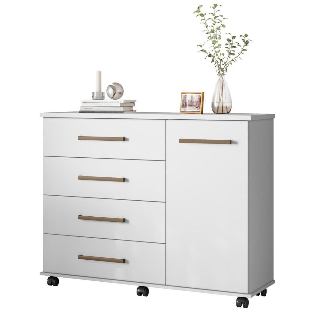 Encontraproduto.com.br - Cômoda Para Quarto 1 Porta 4 Gavetas Flora D02 Branco - Mpozenato