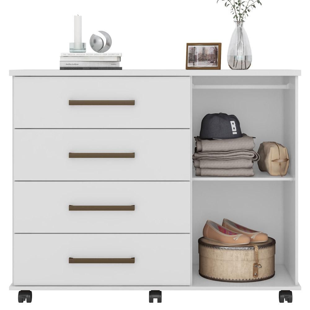 Encontraproduto.com.br - Cômoda Para Quarto 1 Porta 4 Gavetas Flora D02 Branco - Mpozenato