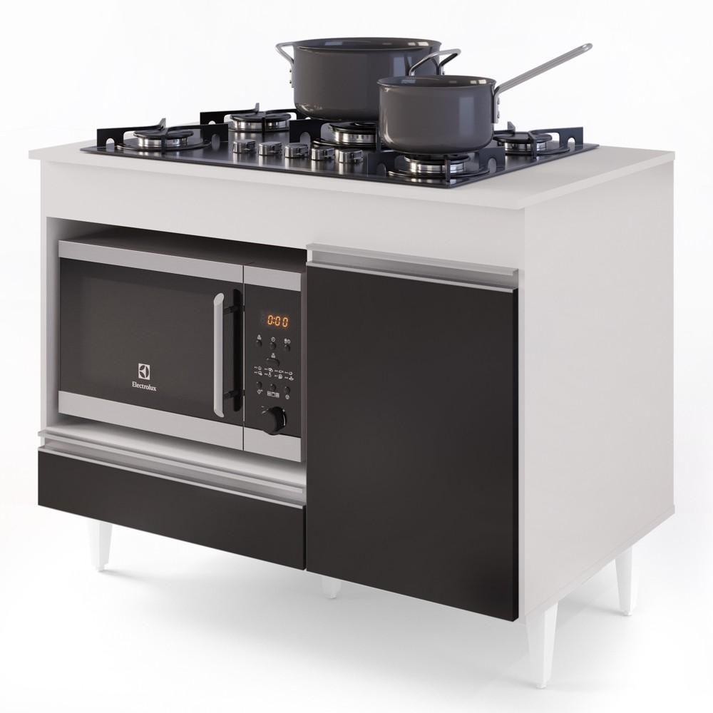 Encontraproduto.com.br - Balcão Multiuso para Cooktop 4 Bocas Georgia Branco/Preto - Lumil Móveis