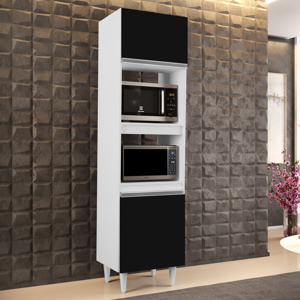 Encontraproduto.com.br - Paneleiro Torre Quente 2 Portas Colorado Branco/Preto - Lumil Móveis