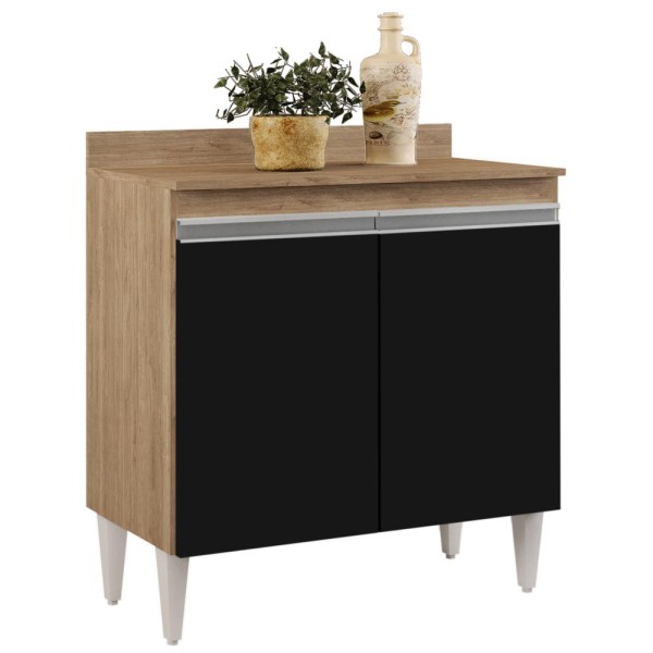 Encontraproduto.com.br - Balcão Gabinete 80cm 2 Portas Hawai Castanho/Preto - Lumil Móveis
