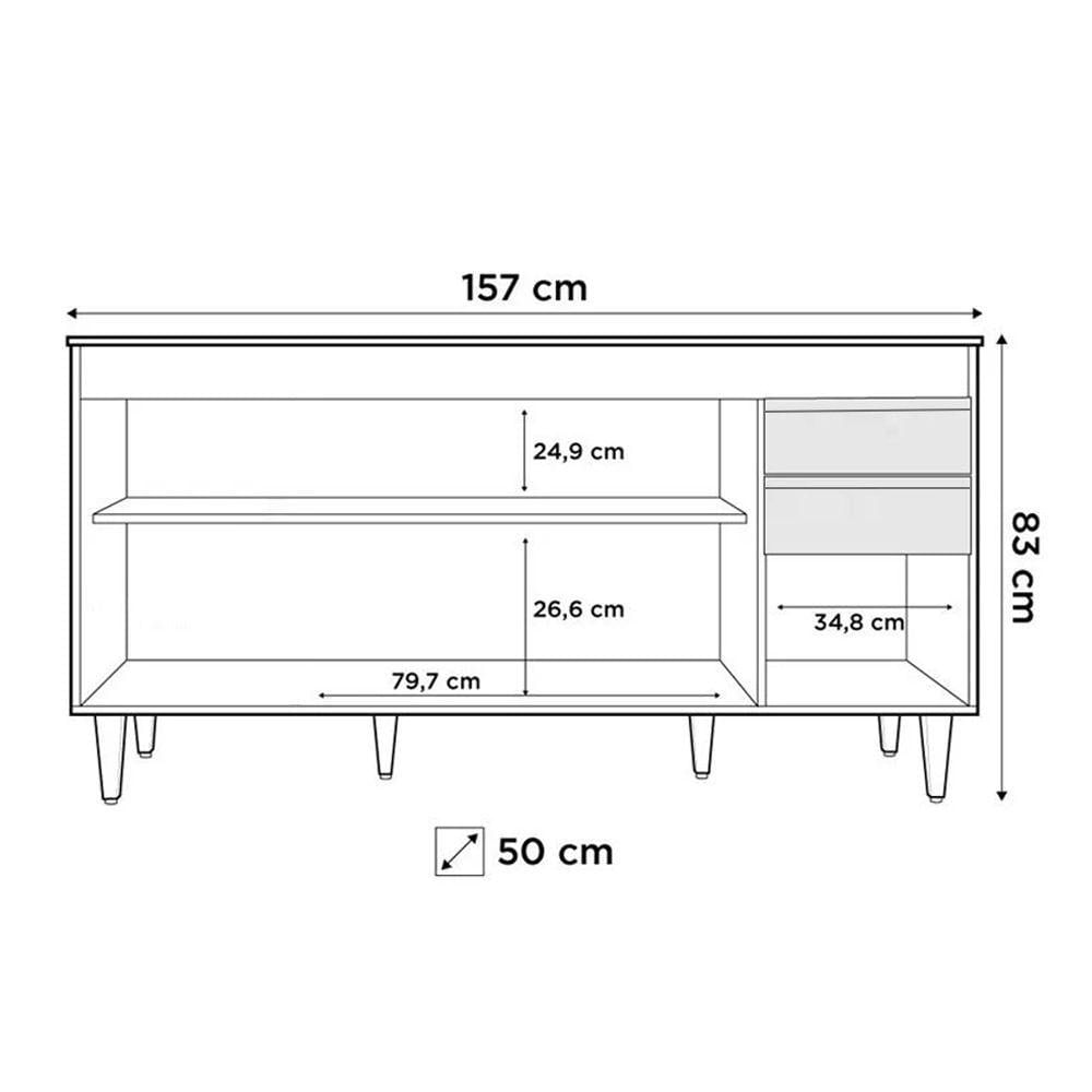 Encontraproduto.com.br - Balcão Gabinete 160cm Sem Tampo 4 Portas 2 Gavetas Arkansas Castanho/Cinza - Lumil Móveis