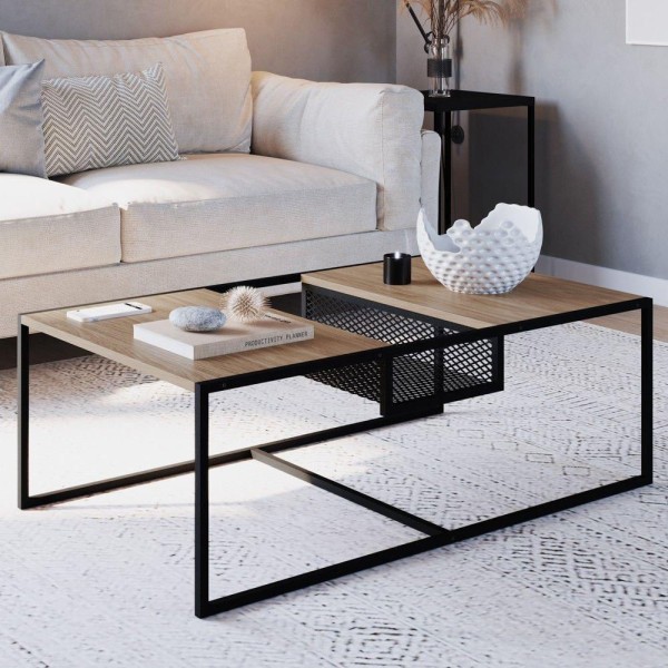 Encontraproduto.com.br - Mesa De Centro Com Nicho Pés Metálicos York Hanover/preto - Cor Marrom amarelado