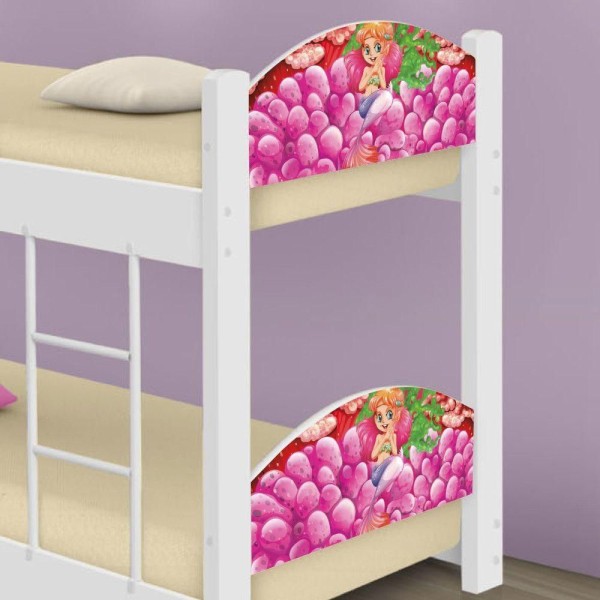 Encontraproduto.com.br - Beliche Infantil Sereia E Corais Com Escorregador E Colchões