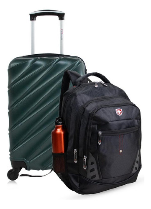 Kit mala de bordo verde Havana + Mochila Fuji Swiss Move