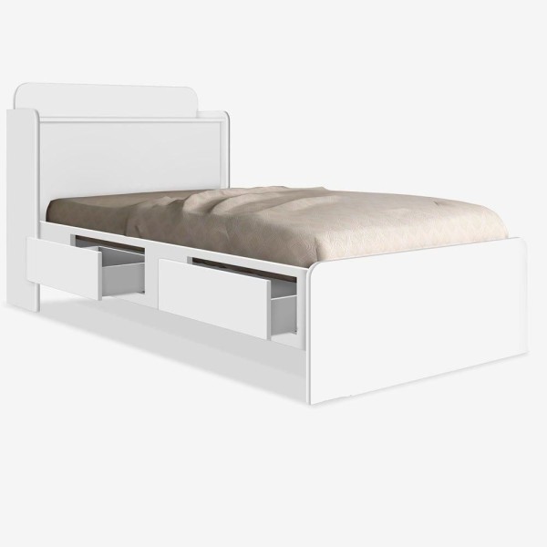 Encontraproduto.com.br - Cama Solteiro Daiane Baú Branco Com Gavetas