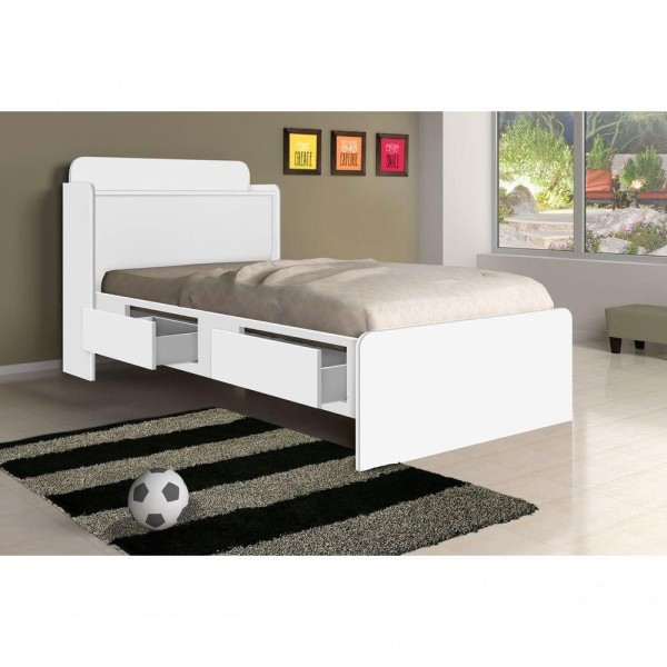 Encontraproduto.com.br - Cama Solteiro Daiane Baú Branco Com Gavetas