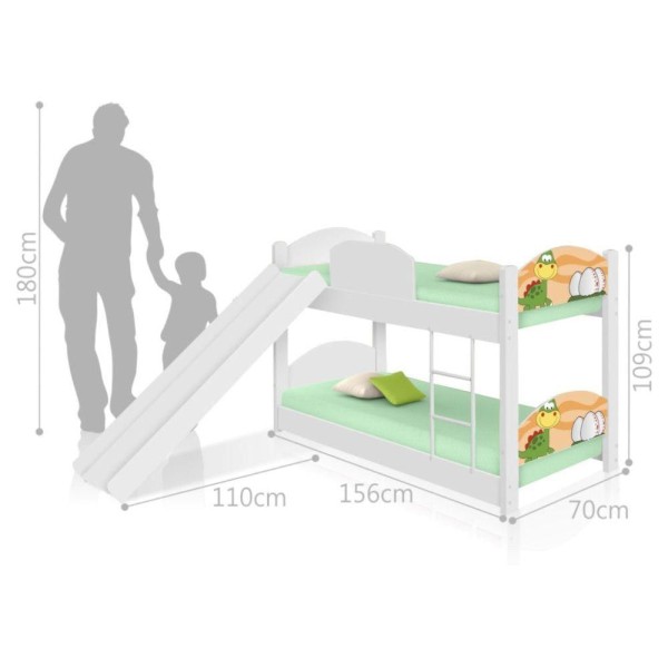 Encontraproduto.com.br - Beliche Mini Cama Dinossauro Com Escorregador E Colchões