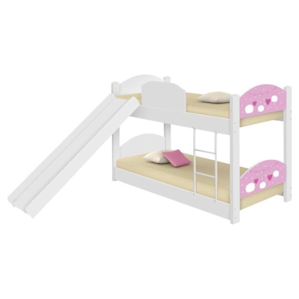 Encontraproduto.com.br - Beliche Mini Cama Nuvens Meninas Com Escorregador