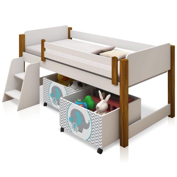 Encontraproduto.com.br - Cama Juvenil Branco Com Baú Adesivado Azul Com Colchão
