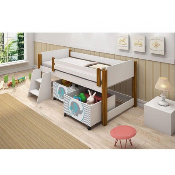 Encontraproduto.com.br - Cama Juvenil Branco Com Baú Adesivado Azul Com Colchão
